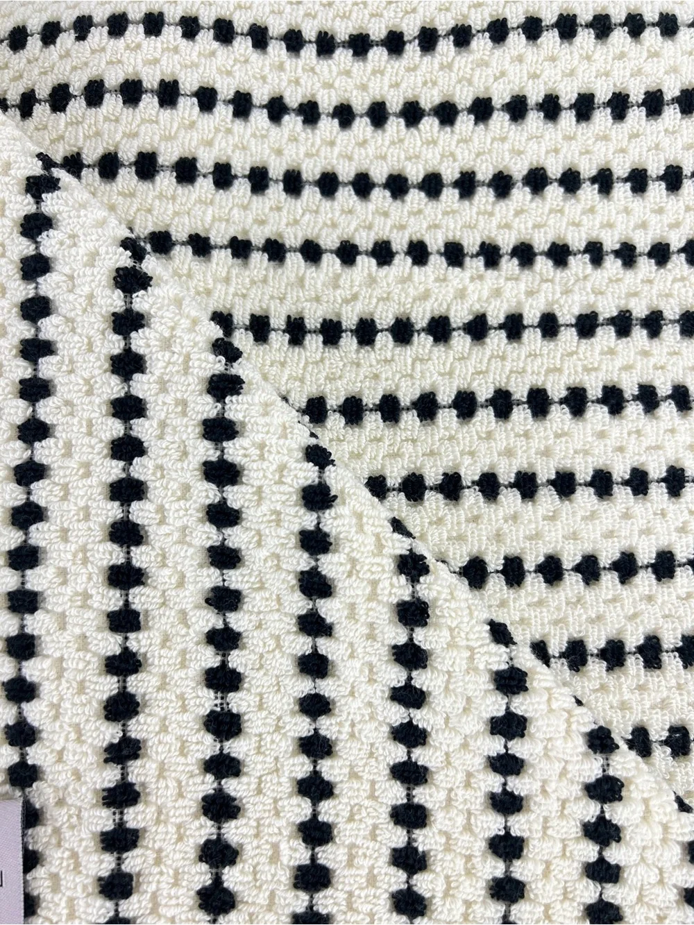 Rachel Zoe Bath Towel Set Black & Cream Striped Dots Soft 100% Cotton 8 Pc NEW